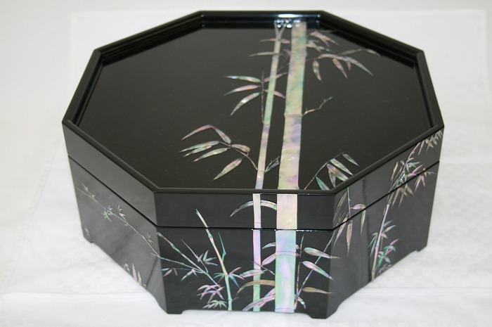 京塗り　本木地造螺鈿蒔絵茶道具　茶櫃　平安宗敬作